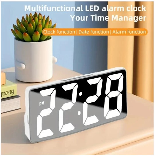 LED Mirror Digital Alarm Clock Table Clock Desktop Clock With Temperature Display